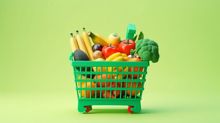 Elegant Shopping Basket with Fresh Food Grocery Supermarket