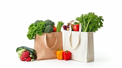 Fantastic Shopping Bags with Groceries Isolated on White