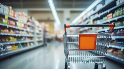 Supermarket Aisle Product Shelves Interior Blur Background
