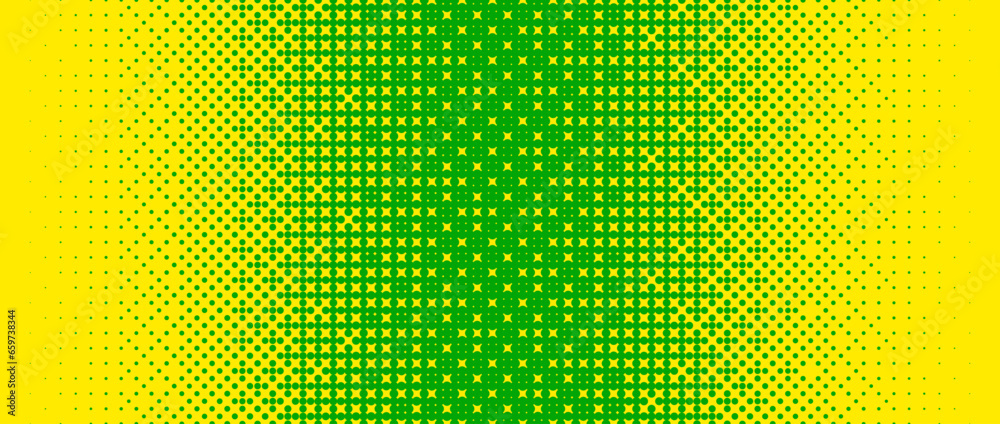 Poster Pixelated bitmap gradient texture. Yellow and green dither pattern background. Abstract glitchy pattern. 8 bit video game screen wallpaper. Colorful pixel art retro illustration. Vector backdrop