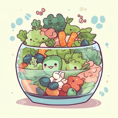 Fototapeta premium Kawaii Salad Illustration