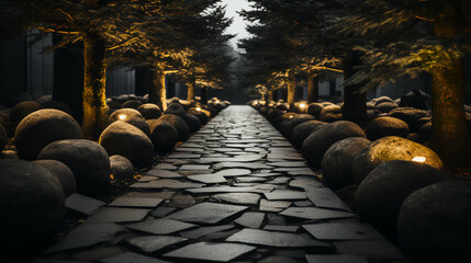 Cobblestone path - winter trip - mountain resort - Christmas lights - holiday - vacation - getaway 