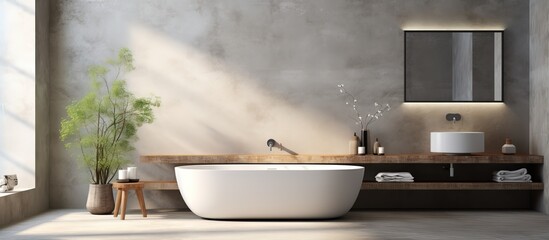 Modern bathroom with polished concrete design - obrazy, fototapety, plakaty