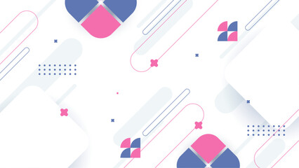 White blue and pink minimalist abstract background with memphis style in geometric