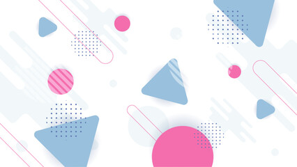 White blue and pink vector abstract illustration background with geometric shapes inspired by memphis style