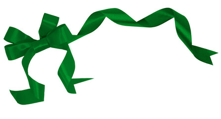 Green ribbon isolated on transparent background, christmas decoration concept.