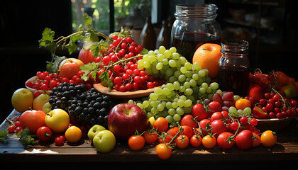 Freshness of nature bounty  tomato, grape, vegetable, and fruit salad generated by AI