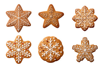 Fototapeta na wymiar Christmas homemade gingerbread cookies collection isolated on a transparent background