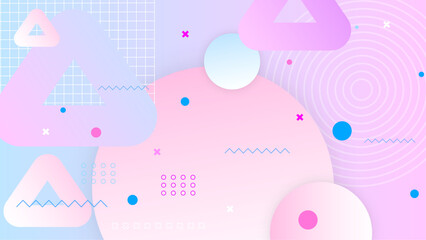 Purple blue and pink modern abstract geometric background with with simple shapes circle, line, triangle, dot, use for template poster event, social media banner and digital poster