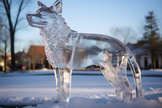 ice sculpture of a dog in the park