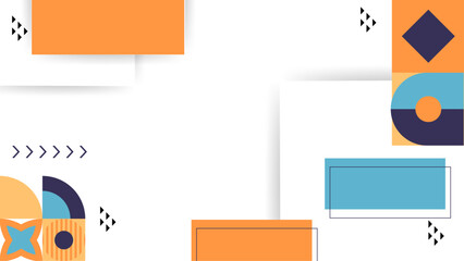 White orange and blue abstract background memphis geometric design elements with shapes