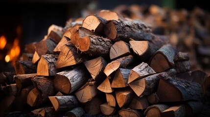 Stack of firewood for winter cold season in home
