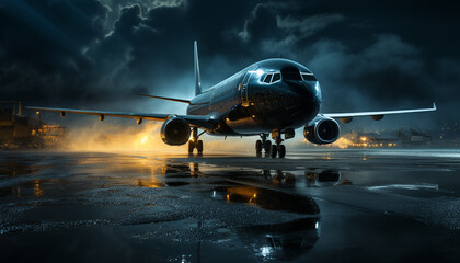 Naklejka premium Airplane flying, commercial mode of transport, speed, aerospace industry, technology generated by AI