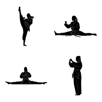Karate Fighter Silhouette Collection. For Template Background. Isolated Vector Set. 