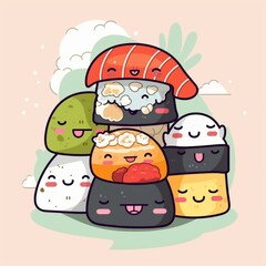 Fototapeta premium Kawaii Sushi Illustration
