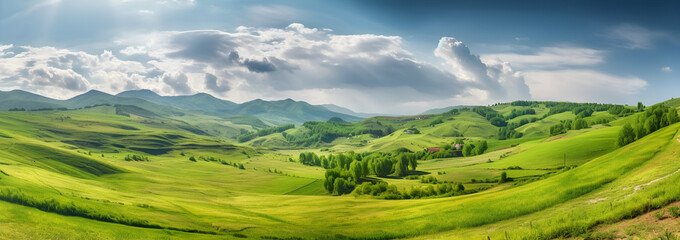 panorama of beautiful countryside of romania. sunny generative ai