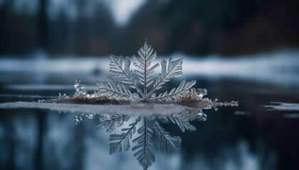 Winter forest close up frosty beauty in nature tranquil scene generated by AI