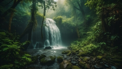 Tranquil tropical rainforest, flowing water, natural beauty, adventure awaits outdoors generated by AI