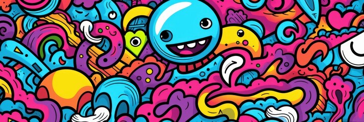 Obraz premium Doodle Art Illustration for Merchandise Clothing, Fashion Textile, Sport Clothes Design Printing, Street Art Graffiti Pattern, Colorful Abstract Background