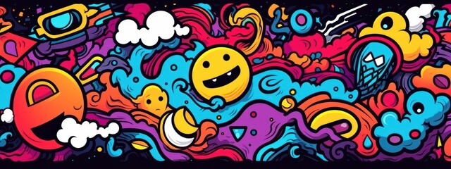Doodle Art Illustration for Merchandise Clothing, Fashion Textile, Sport Clothes Design Printing, Street Art Graffiti Pattern, Colorful Abstract Background