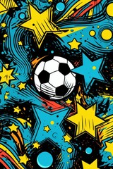 Football Doodle Art Illustration for Merchandise Clothing, Fashion Textile, Soccer Sport Clothes Design Printing, Street Art Graffiti Pattern, Colorful Abstract Background