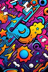 Doodle Art Illustration for Merchandise Clothing, Fashion Textile, Sport Clothes Design Printing, Street Art Graffiti Pattern, Colorful Abstract Background.