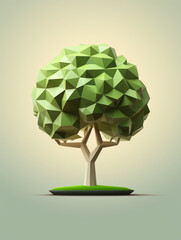 Polygonal tree in the style of low poly. 3d render illustration
