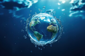 Obraz na płótnie Canvas Earth Globe on Floating Water, World Water Day Concept with Planet Earth, Saving Water and Environmental Protection, Save Water Save Life