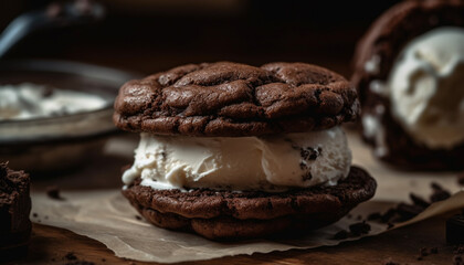 Fototapeta premium Indulgent homemade chocolate desserts on rustic wooden table indoors generated by AI