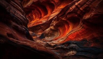 Smooth sandstone curves create vibrant abstract patterns in Antelope Canyon generated by AI