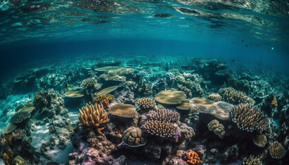 Naklejka na ściany i meble Exploring the Idyllic Underwater Landscape of the Red Sea generated by AI