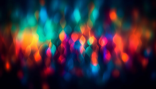 Vibrant colors illuminate abstract backdrop with defocused pattern and shapes generated by AI