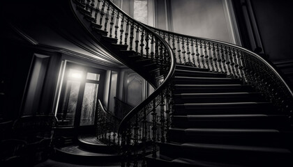 Moving down the spiral staircase, modern elegance meets old fashioned design generated by AI