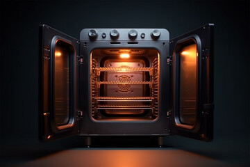 Black oven with open door - obrazy, fototapety, plakaty