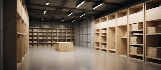 Modern Empty Warehouse or Storage Interior. Inside of online marketplace storage warehouse, Inventory control, order fulfillment or space optimization.