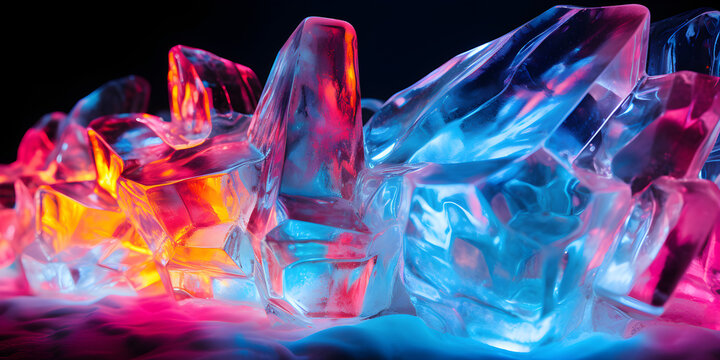 abstract ice sculpture background with neon lights
