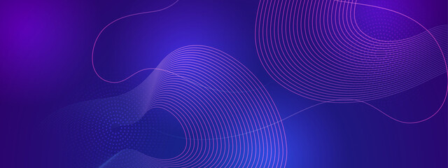 Blue and purple violet abstract banner with geometric glowing stripe line art design. Modern shiny lines. Futuristic technology concept