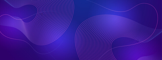 Blue and purple violet modern abstract glowing shiny lines banner. Futuristic technology concept