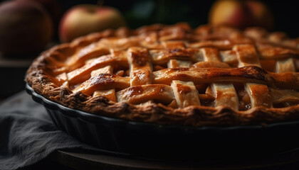Freshly baked apple tart with berry lattice, a sweet indulgence generated by AI