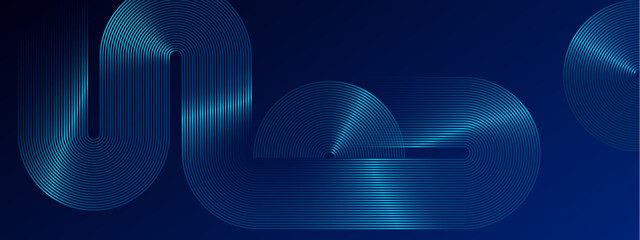 Blue abstract luxury lines shapes overlapping on dark banner vector illustration