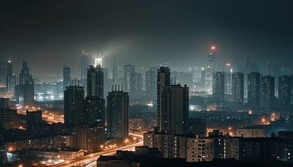 The illuminated skyscrapers of Beijing financial district glow at dusk generated by AI
