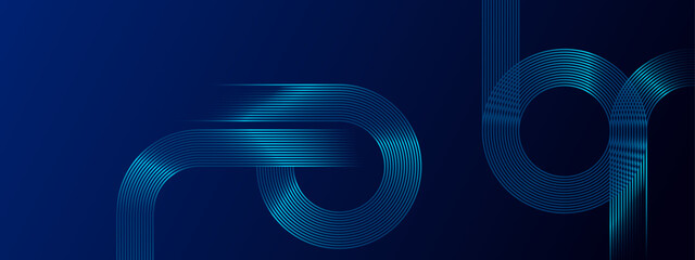 Blue abstract banner with geometric glowing stripe line art design. Modern shiny lines. Futuristic technology concept
