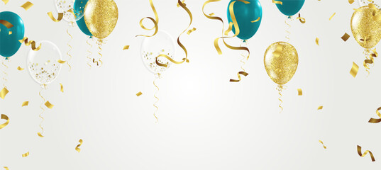 Green and Gold balloons on white background