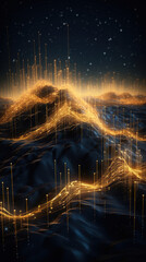 Obraz premium Futuristic abstract background with golden glowing particles and waves