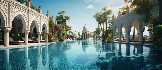 Luxury hotel features a lavish pool