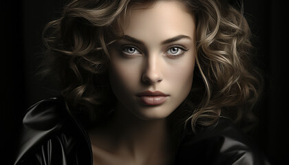 Naklejka premium Beautiful Caucasian woman with long, curly blond hair exuding elegance generated by AI