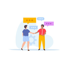 two adult men are meeting to discuss business developments illustration