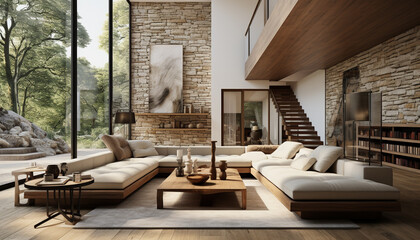 Modern domestic room with a comfortable sofa and elegant decor generated by AI