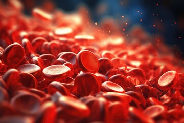 Red blood cells in vein,3d rendering Science background ,3D illustration. - obrazy, fototapety, plakaty