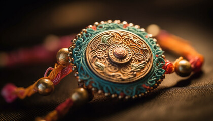 Obraz premium Ancient Indian culture shines through ornate gold jewelry and embroidery generated by AI